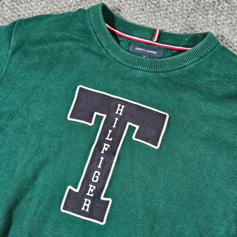 Vintage Tommy Hilfiger Sweater Crewneck Pullover Spell Out Logo Green XL‎